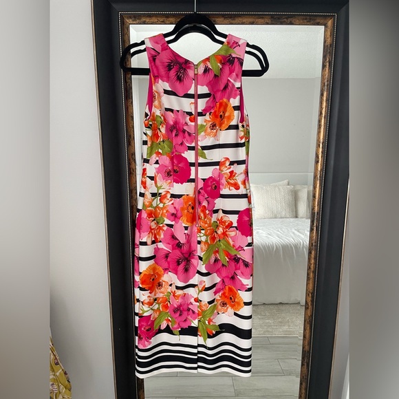 Vince Camuto Pink and Orange Floral Midi Dress - Picture 2 of 3